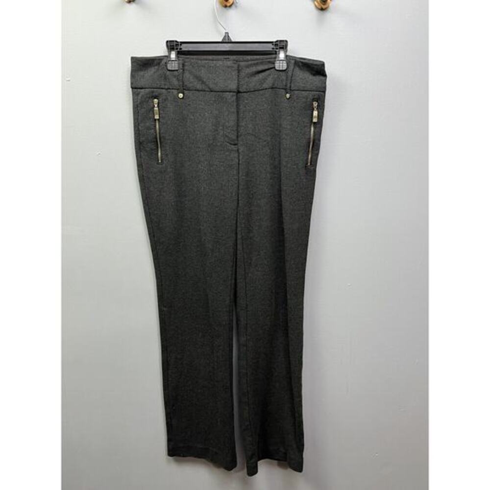 Anne Klein‎ Pants Womens 4 gray houndstooth straight leg gold accents pockets